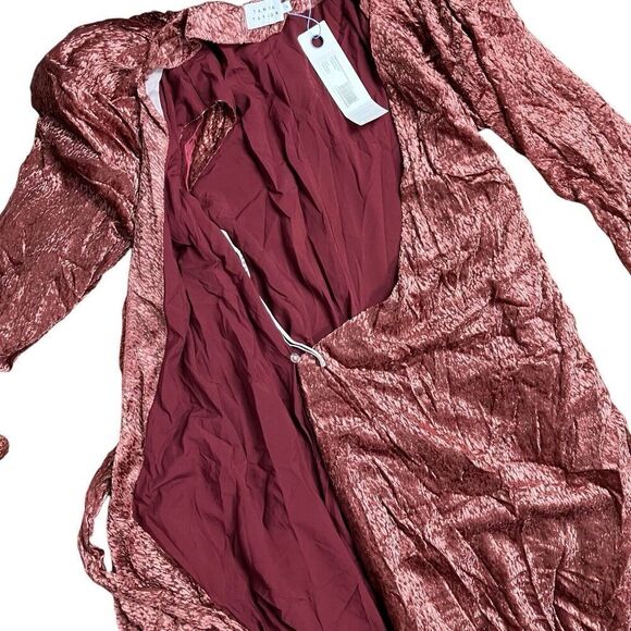 Tanya Taylor Dress WMNS 6 Puff Sleeve V-Neck Laureen Velvet Wrap Midi‎ Festive - Picture 5 of 11